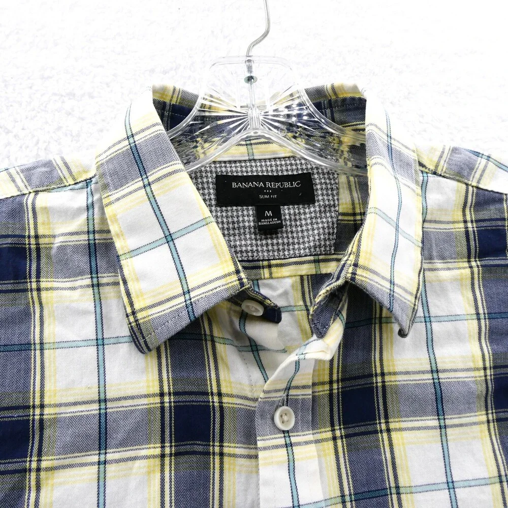 Banana Republic Button Up Shirt Mens Medium Slim Yellow Plaid Cotton Button Down